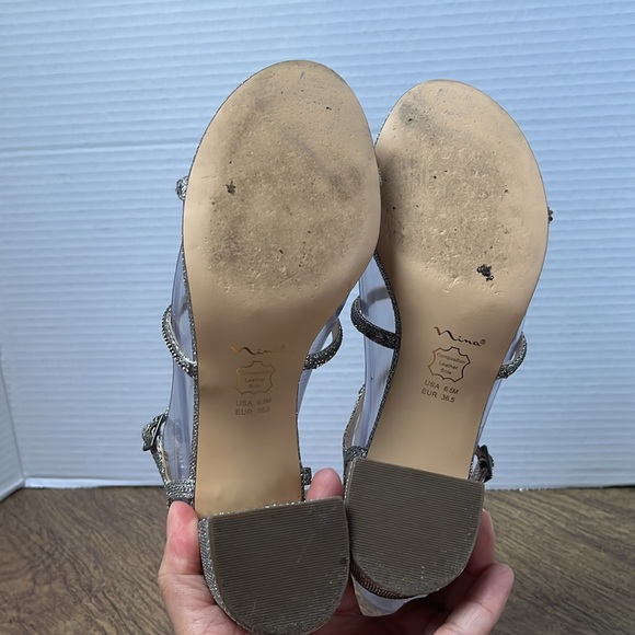 Nina Block Heel Evening Sandals Silver Strap Sandals Heels Size 6.5 - Picture 8 of 15